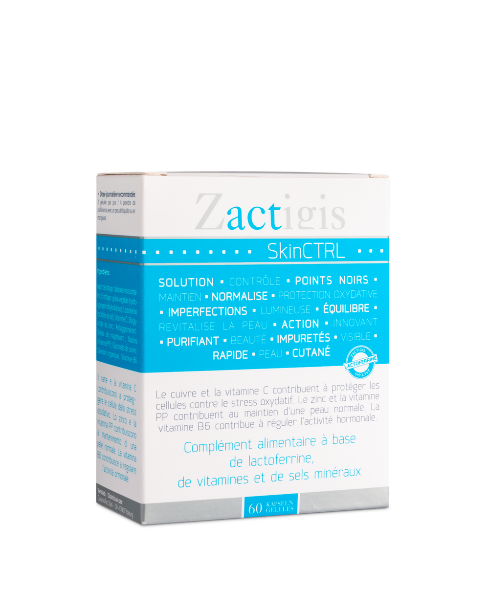 Zactigis SkinCTRL gélules complément alimentaire acné lactoferrine 60 capsules
